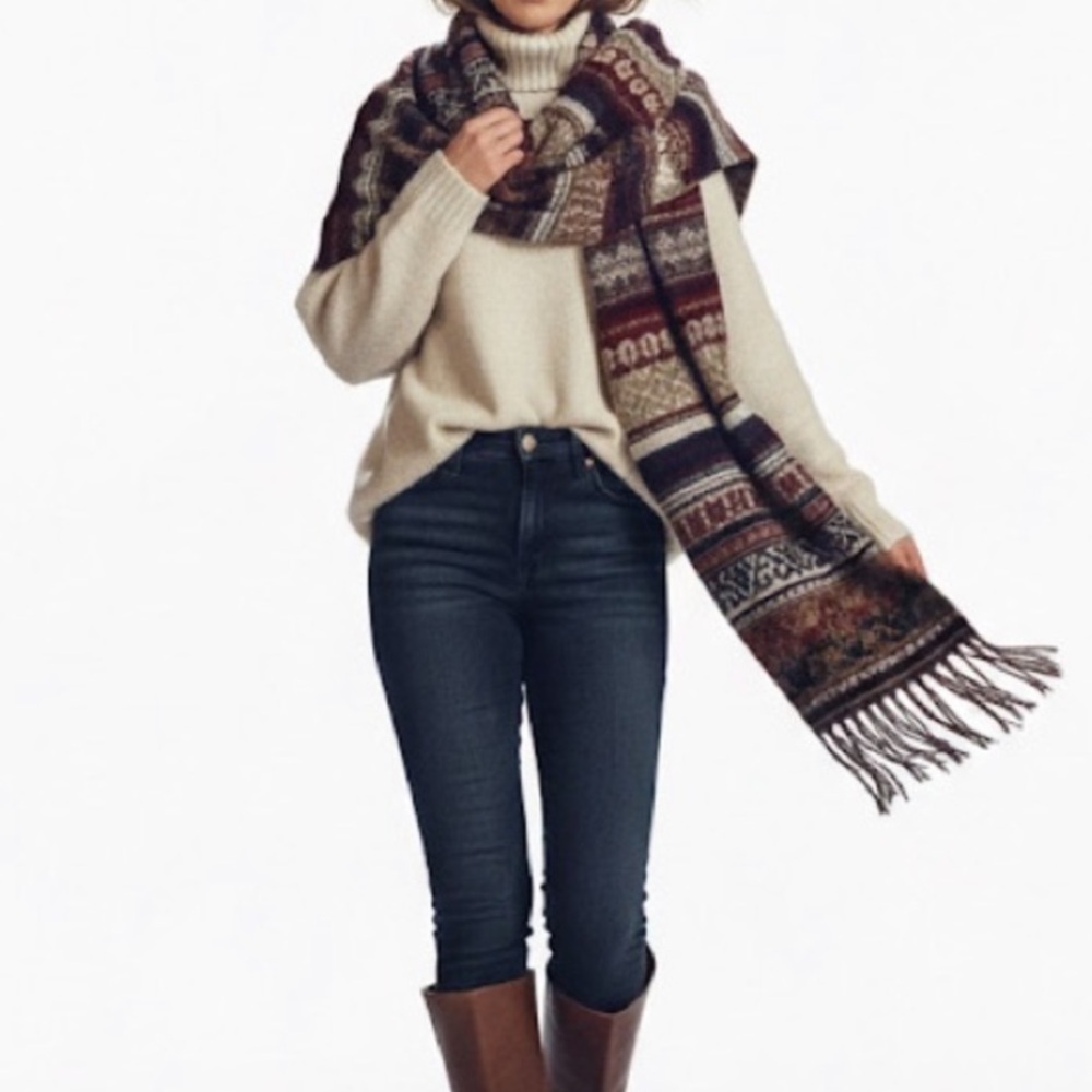 JB Collection Fair Isle Scarf Boho Multi Color Stripe Knit Fringe Tassel O/S
